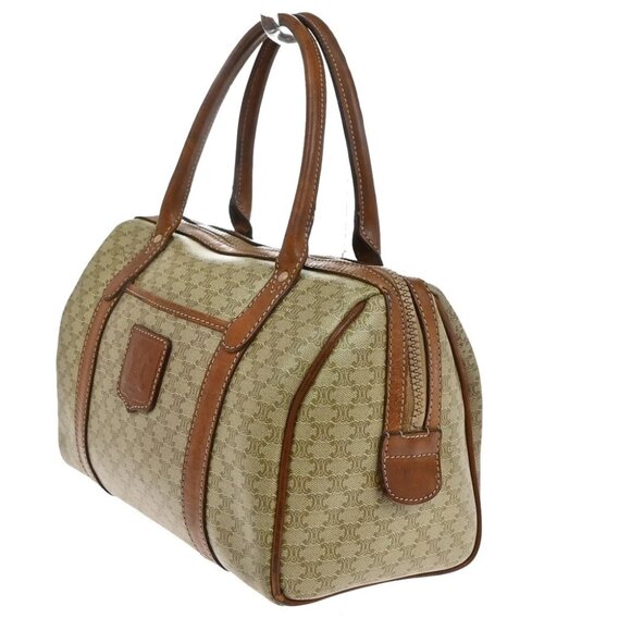 CELINE Logo Macadam Pattern Hand Boston Bag PVC Leather Brown GHW 60EE448 - Picture 1 of 15
